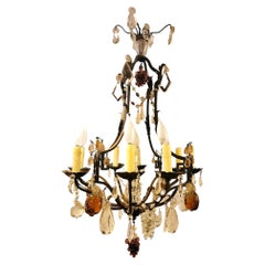 Antique 1920s Italian Iron and Crystal Chandelier With Crystal Fruits