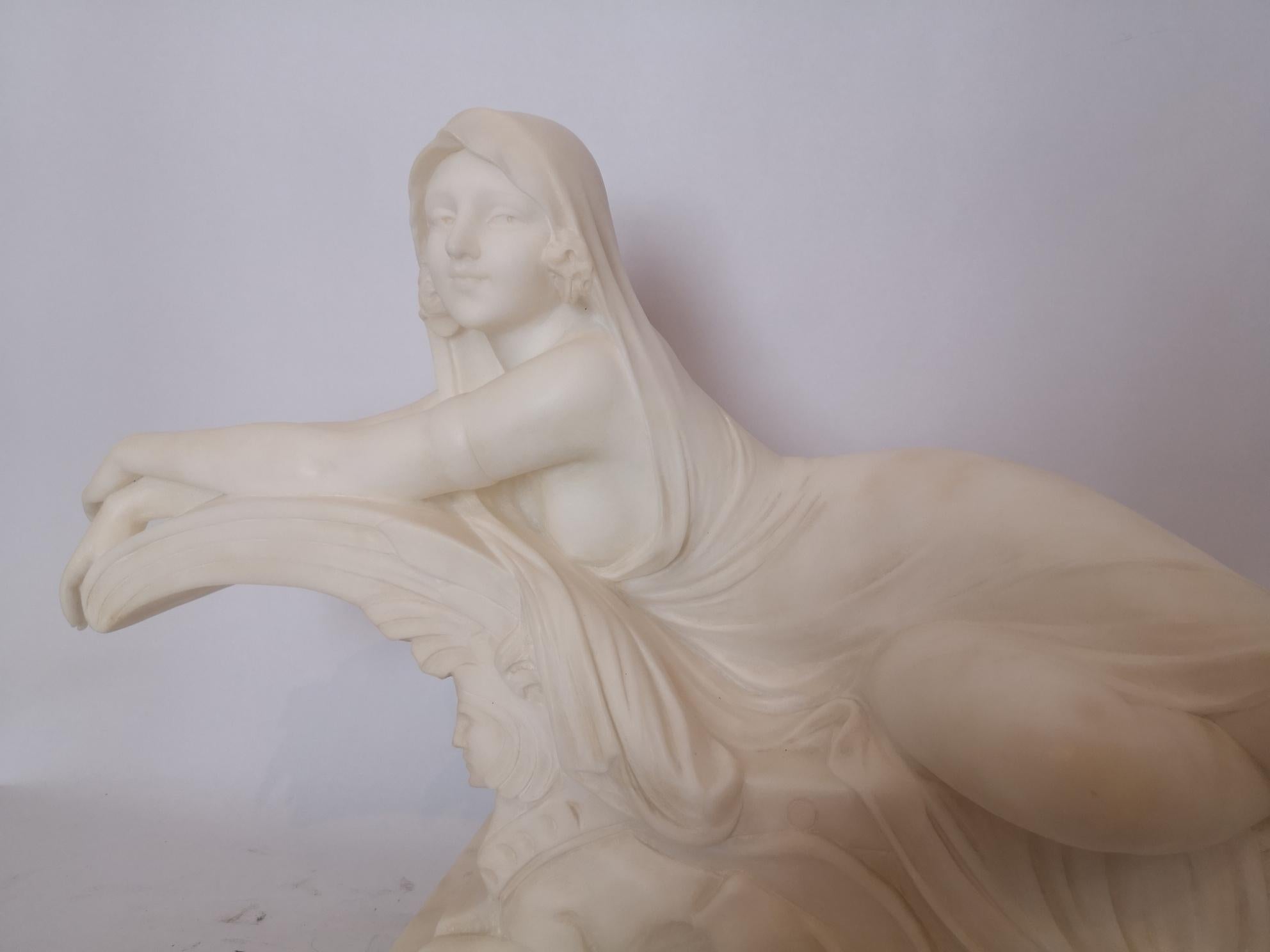 Egyptian Revival 1920s Italian Marble Sculpture of a Lady on a Sphinx by Cipriani For Sale