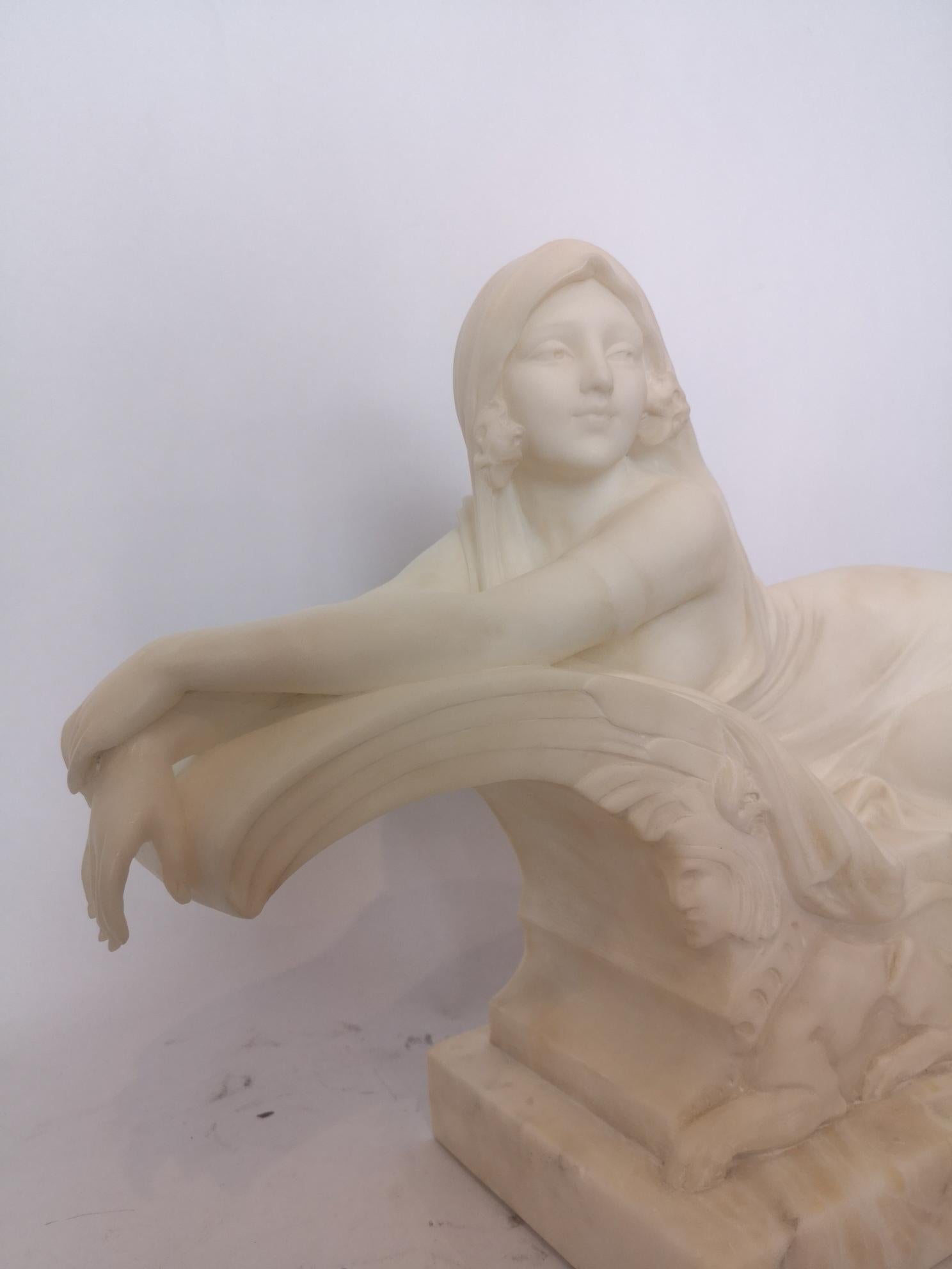 20th Century 1920s Italian Marble Sculpture of a Lady on a Sphinx by Cipriani For Sale
