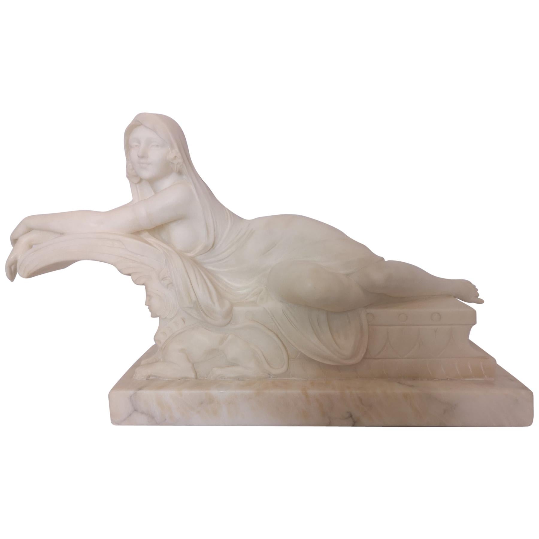 1920s Italian Marble Sculpture of a Lady on a Sphinx by Cipriani For Sale