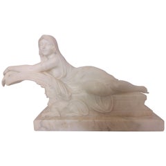 1920s Italian Marble Sculpture of a Lady on a Sphinx by Cipriani