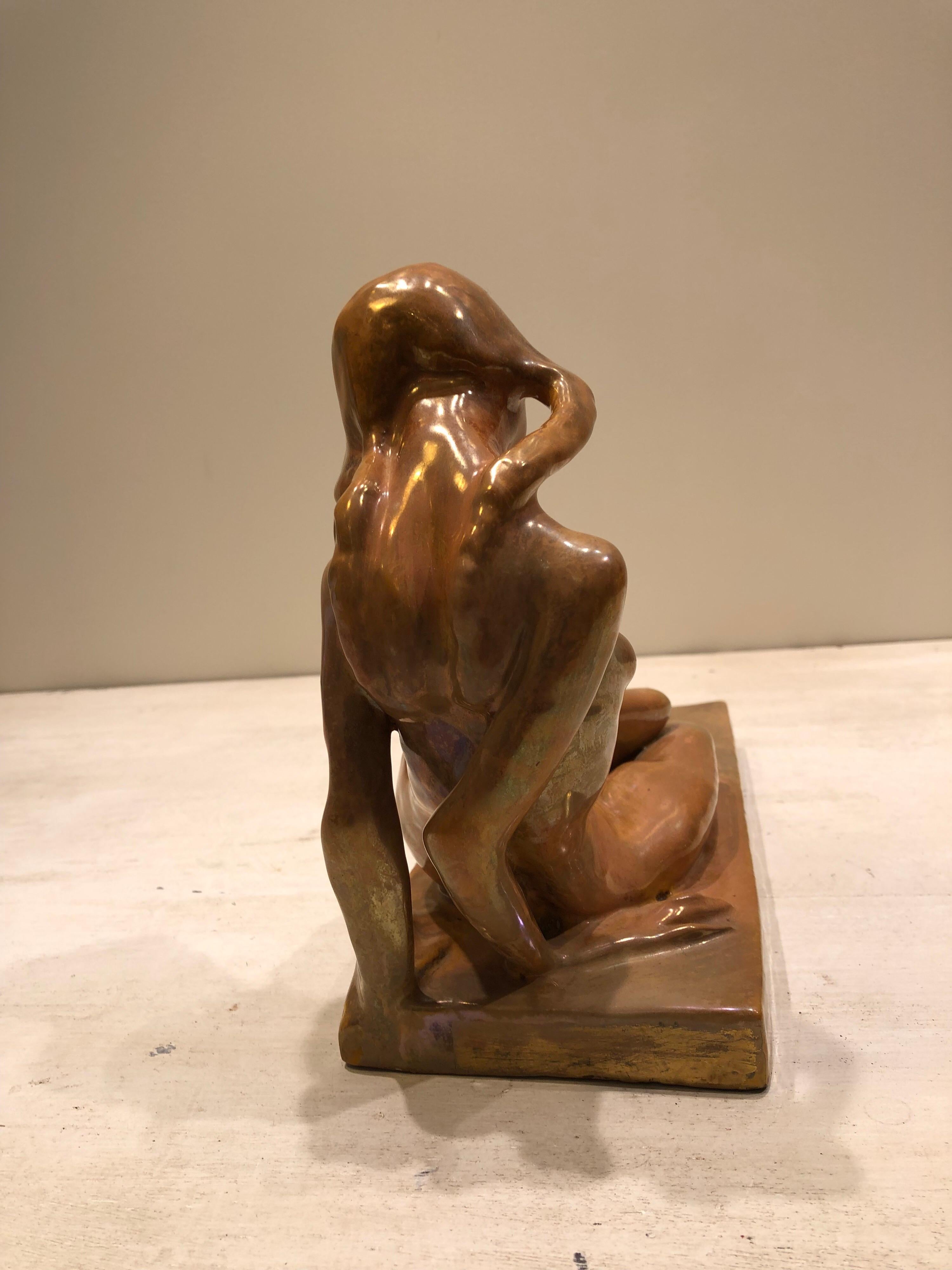 20th Century 1920s Italian Mazzolani Signed Ceramic Sculpture of a Nude Woman For Sale