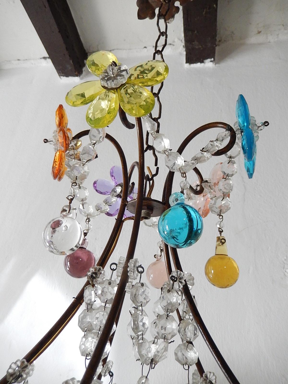 1920s Italian Murano Multi-Color Crystal Flowers, Bells and Drops Chandelier 2