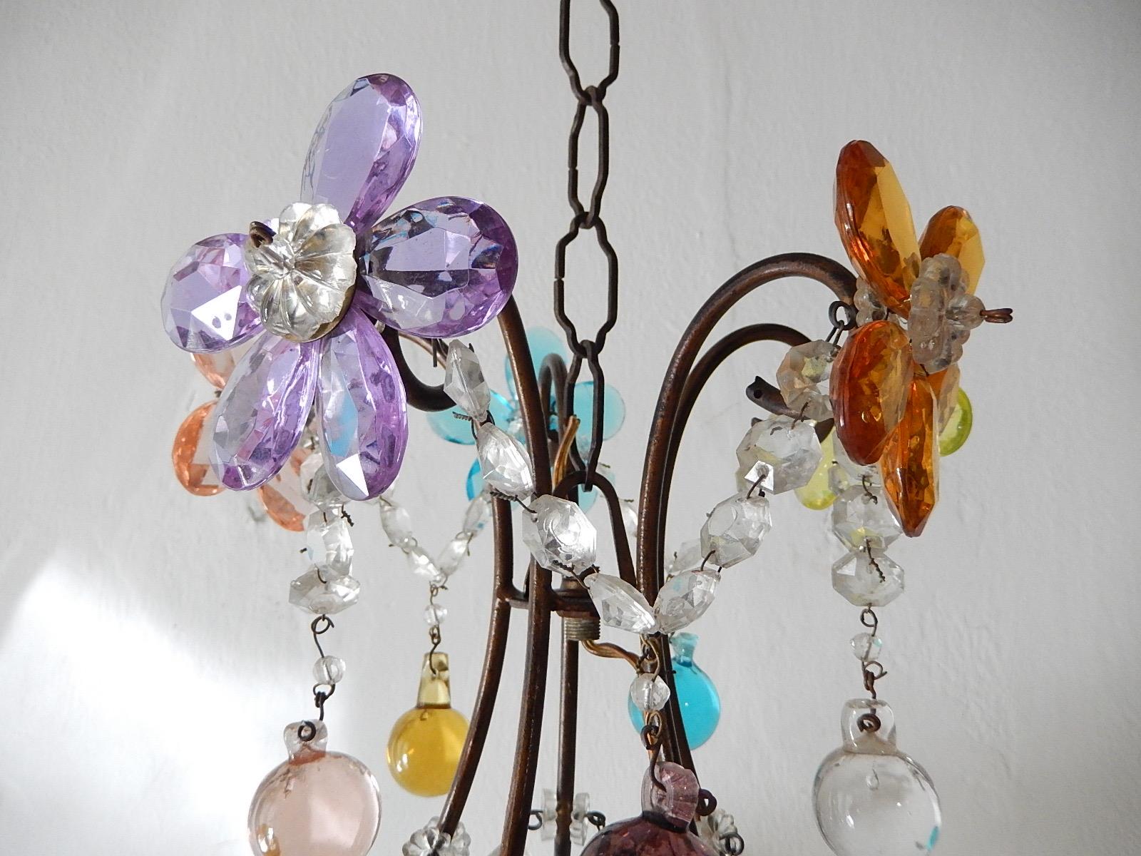 1920s Italian Murano Multi-Color Crystal Flowers, Bells and Drops Chandelier In Good Condition In Modena (MO), Modena (Mo)