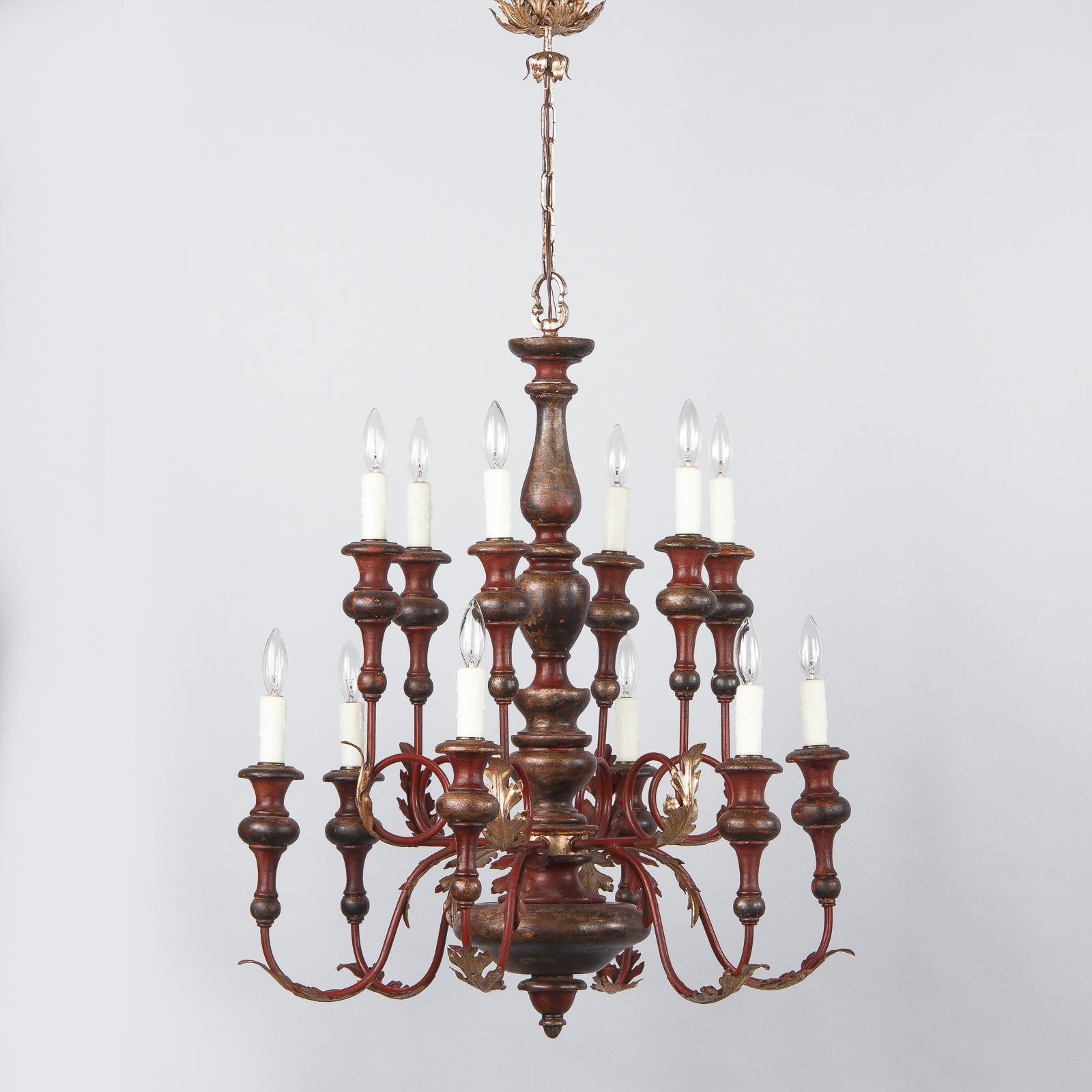 Gilt 1920s Italian Painted Wood and Metal Chandelier