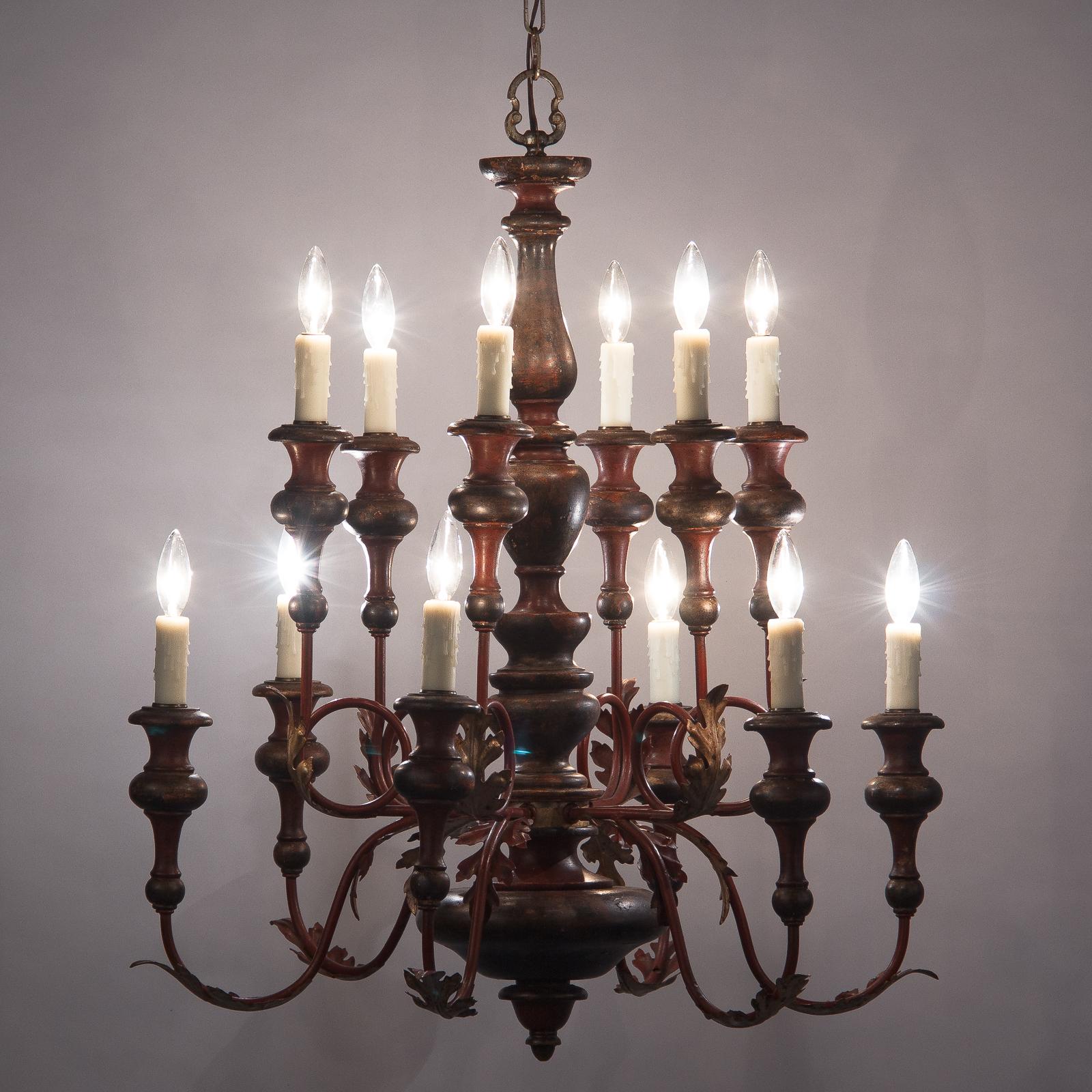 1920s Italian Painted Wood and Metal Chandelier In Good Condition In Austin, TX