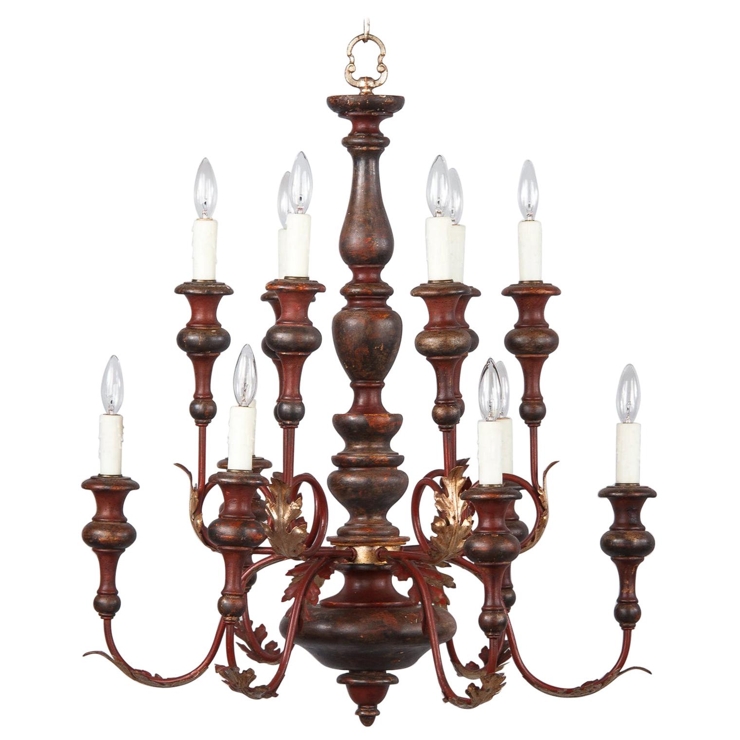 1920s Italian Painted Wood and Metal Chandelier