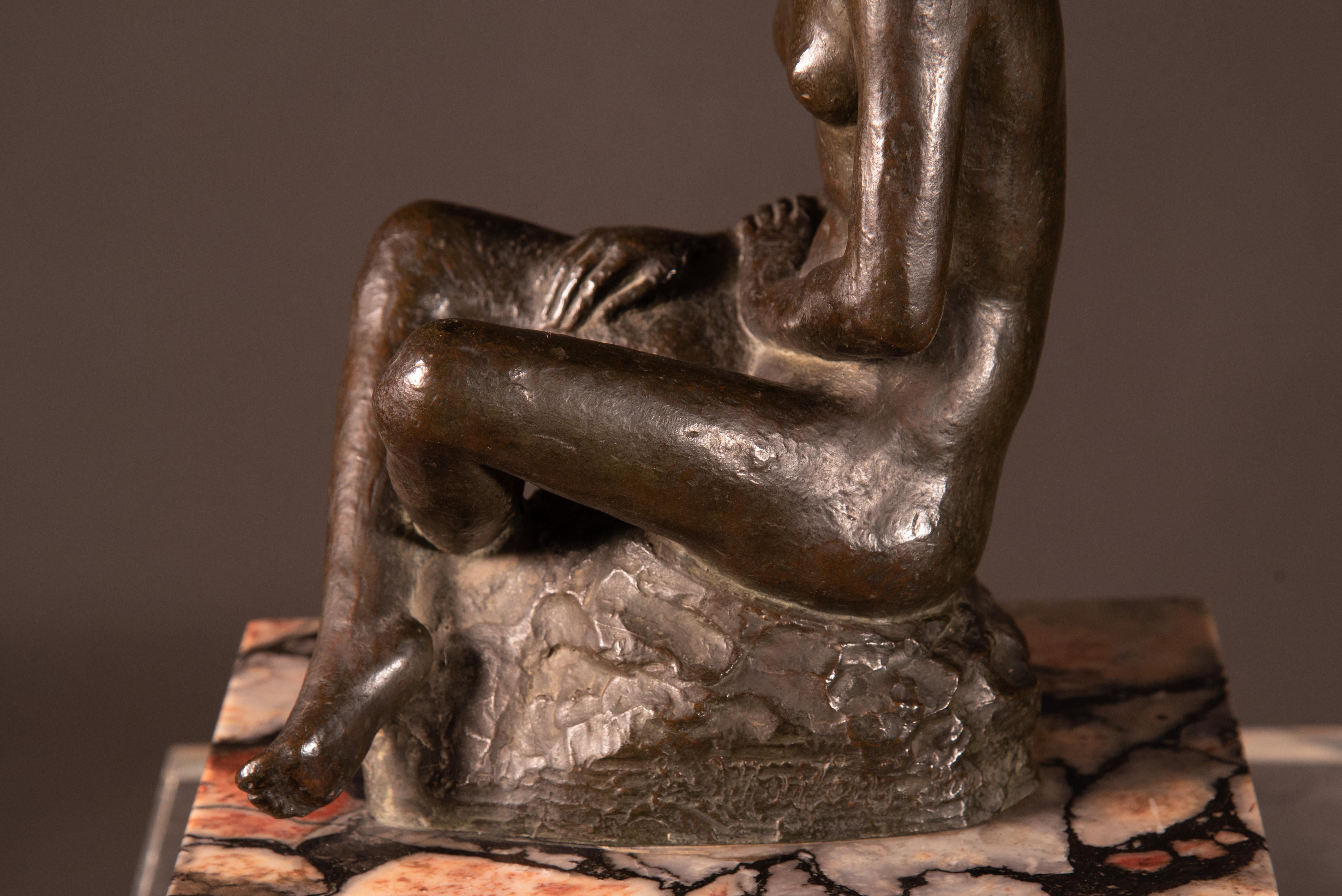 Art Deco 1920s Italian Art Decò Signed Bronze Sculpture Nude of Woman For Sale