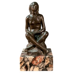 Antique 1920s Italian Art Decò Signed Bronze Sculpture Nude of Woman