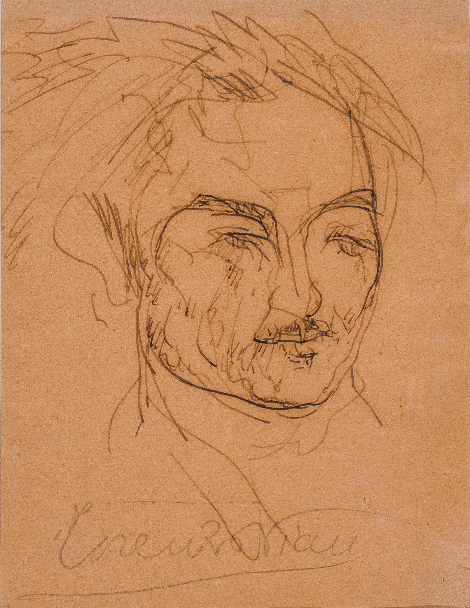 Mid-Century Modern Dessin italien signé des années 1920 Portrait en vente
