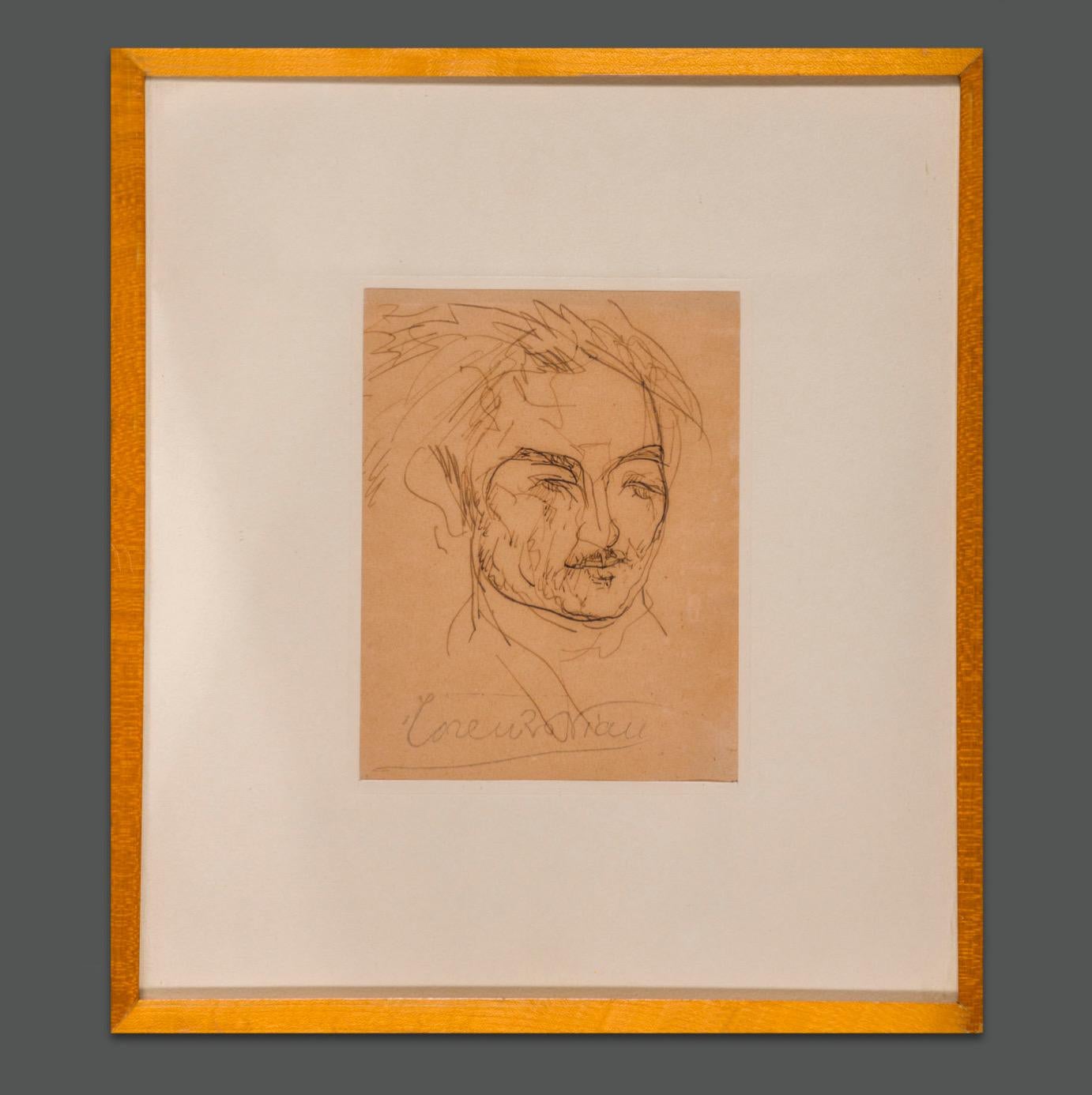 Dessin italien signé des années 1920 Portrait Bon état - En vente à Roma, IT