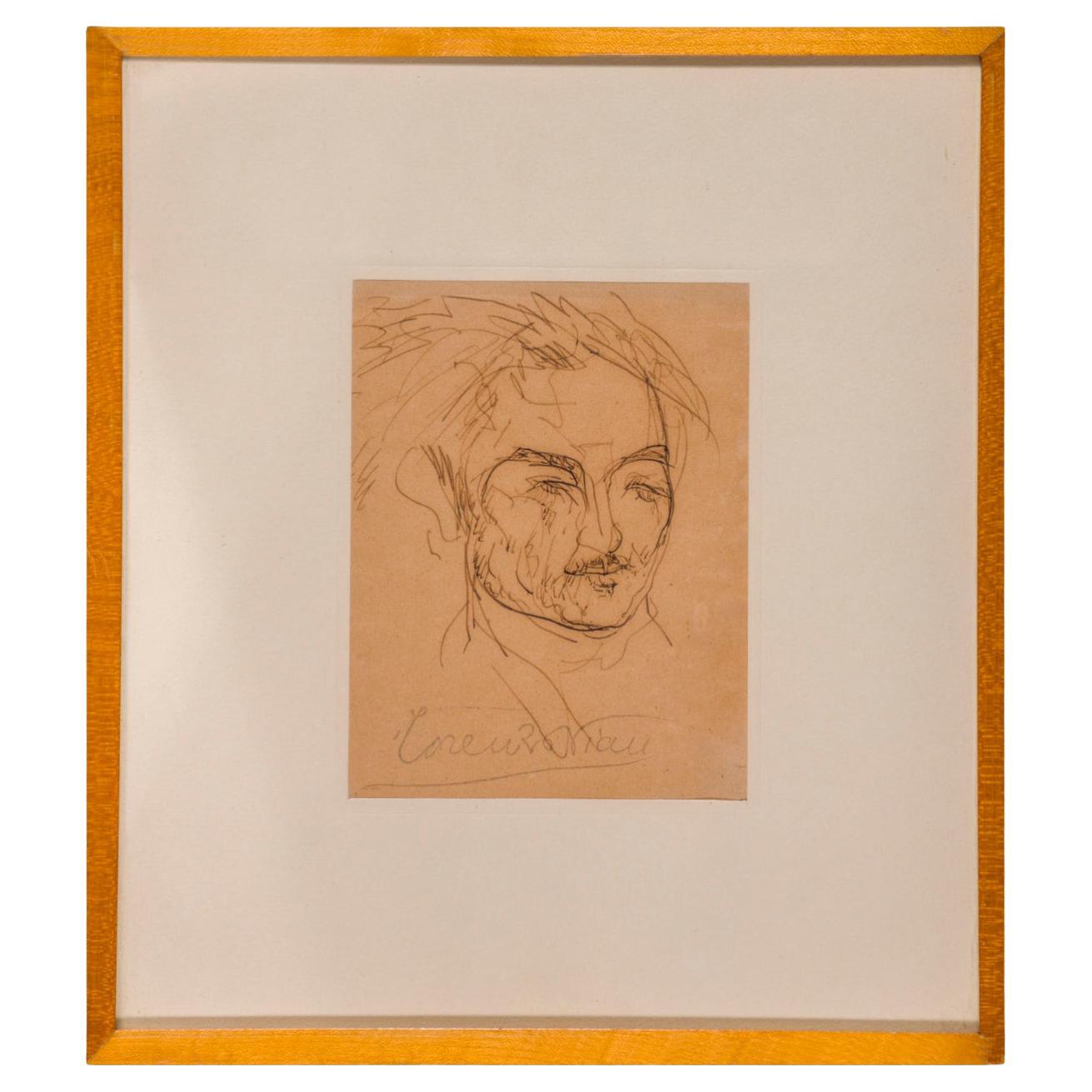 Retrato Dibujo Italiano Firmado Años 20