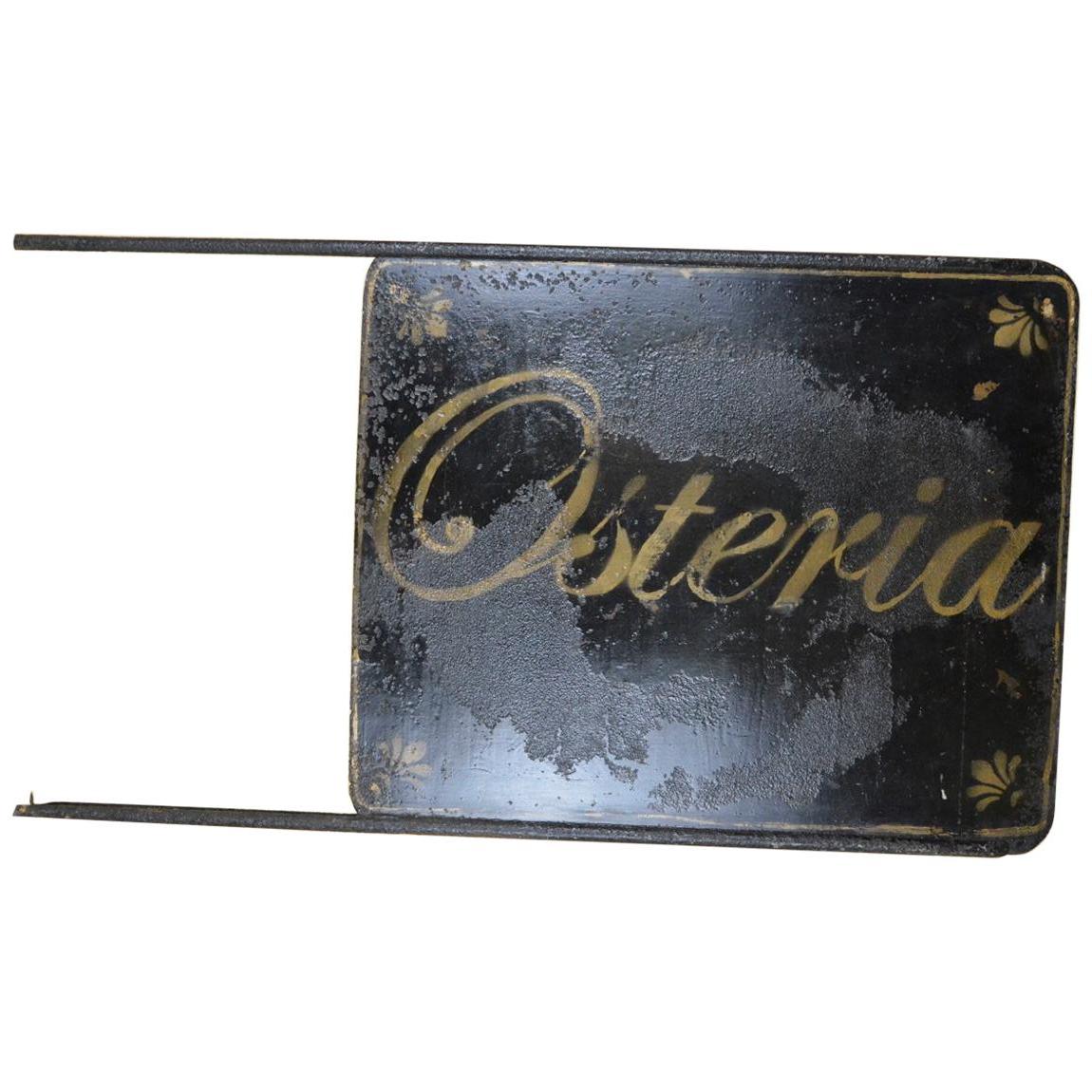 1920s Italian Vintage Hand Painted Double Sided Blade Sign "Osteria" 'Restauran' For Sale