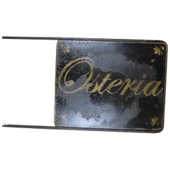 1920s Italian Vintage Hand Painted Double Sided Blade Sign "Osteria" 'Restauran'