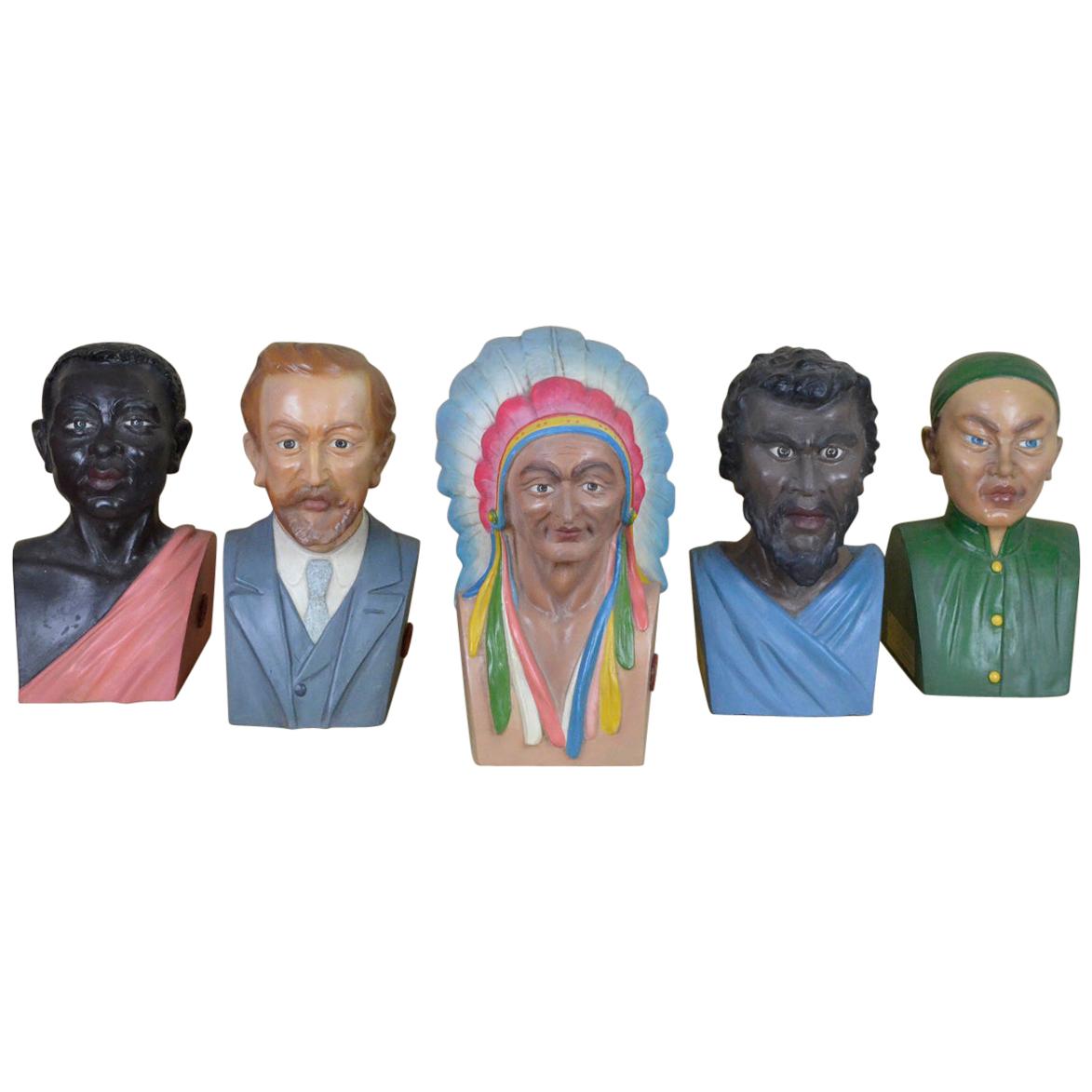 1920s Italian Vintage Set of Five Ethnographic Plaster Busts by Paravia, Turin For Sale