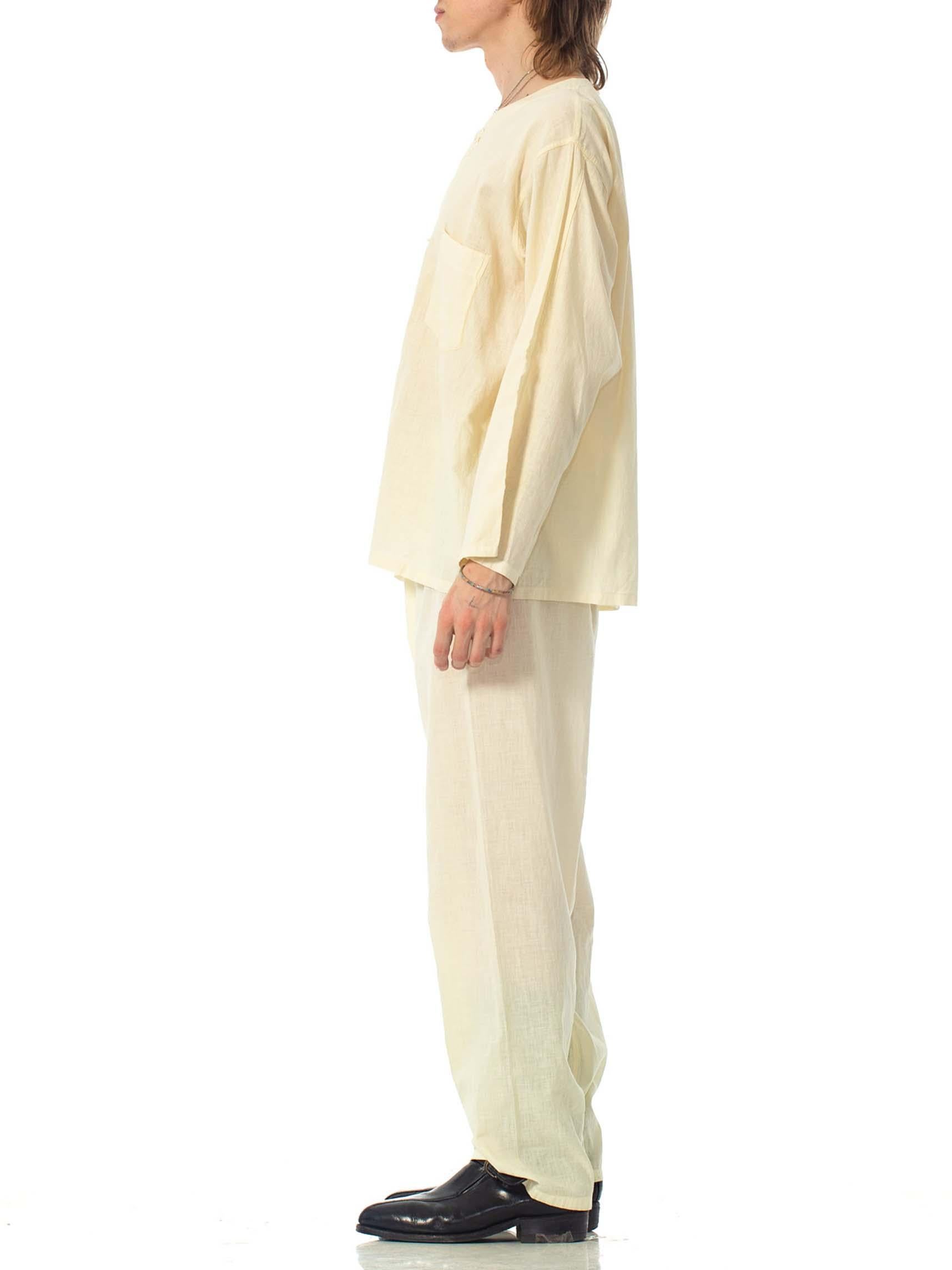 1920S Ivory Cotton Rare Antique Mens Pajamas 1