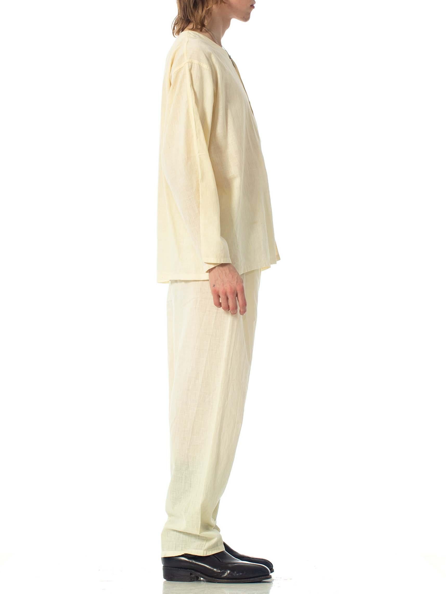 1920S Ivory Cotton Rare Antique Mens Pajamas 2