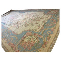 1920s Ivory Floral Medalion Antique European Flatweave Wool Chain Stitch Rug