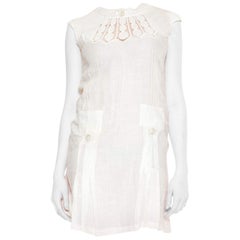 1920S Ivory Linen Tennis Day Dress With Cut Out Net Detail