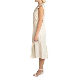 1920S Ivory Silk Jacquard Minimalist Dress
