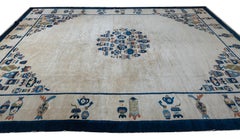 1920s Ivory Vase Medallion Antique Chinese Peking Knotted Wool Carpet Rug