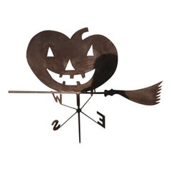 Antique 1920s Jack O-Lantern on Witches Broom Weather Vane