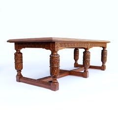 1920s Jacobean Oak Trestle Library Table by Romweber for Purdue University