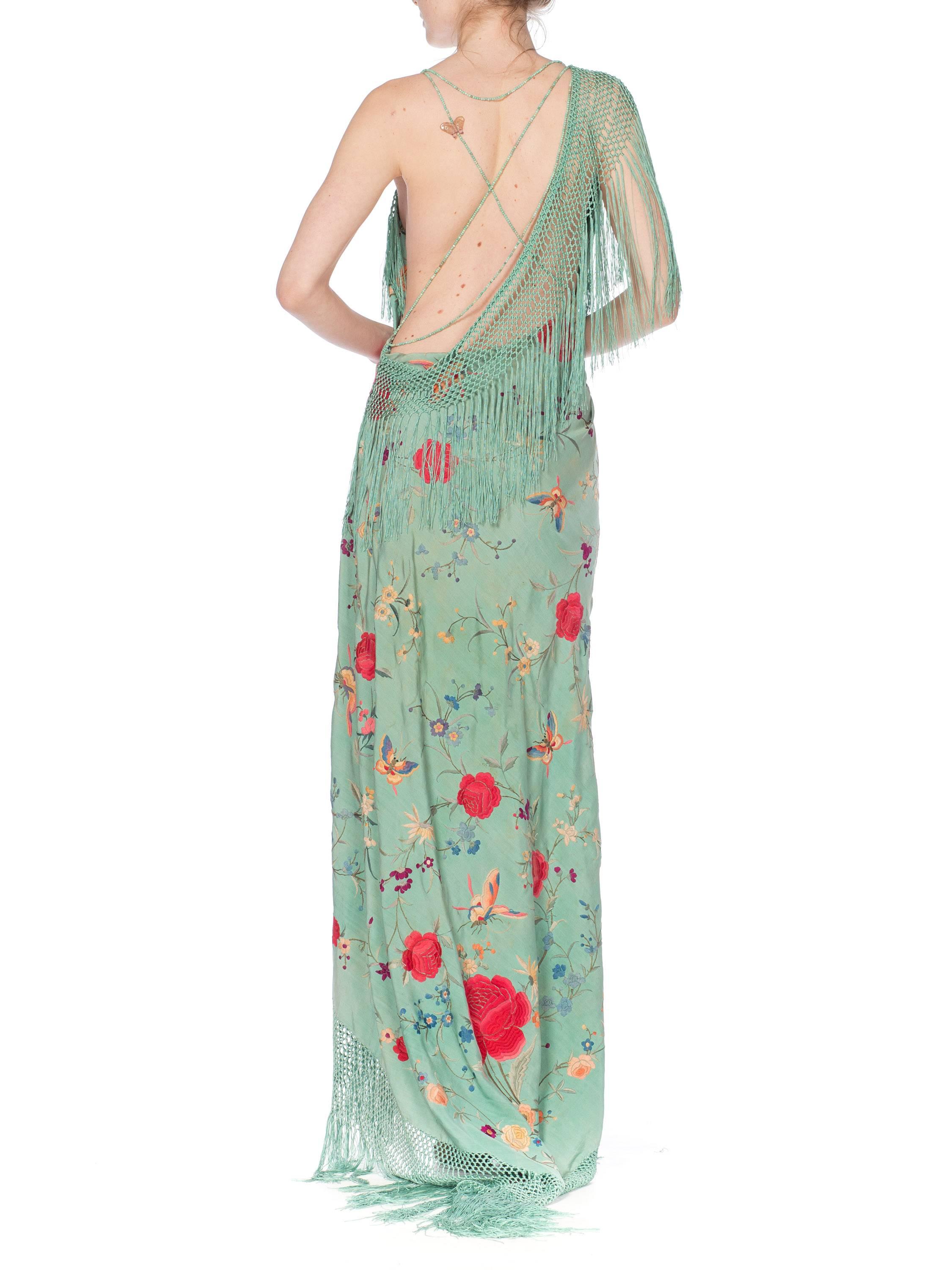 Morphew Collection Jade Piano Shawl Backless Dress with Fringe Train, 1920s  2