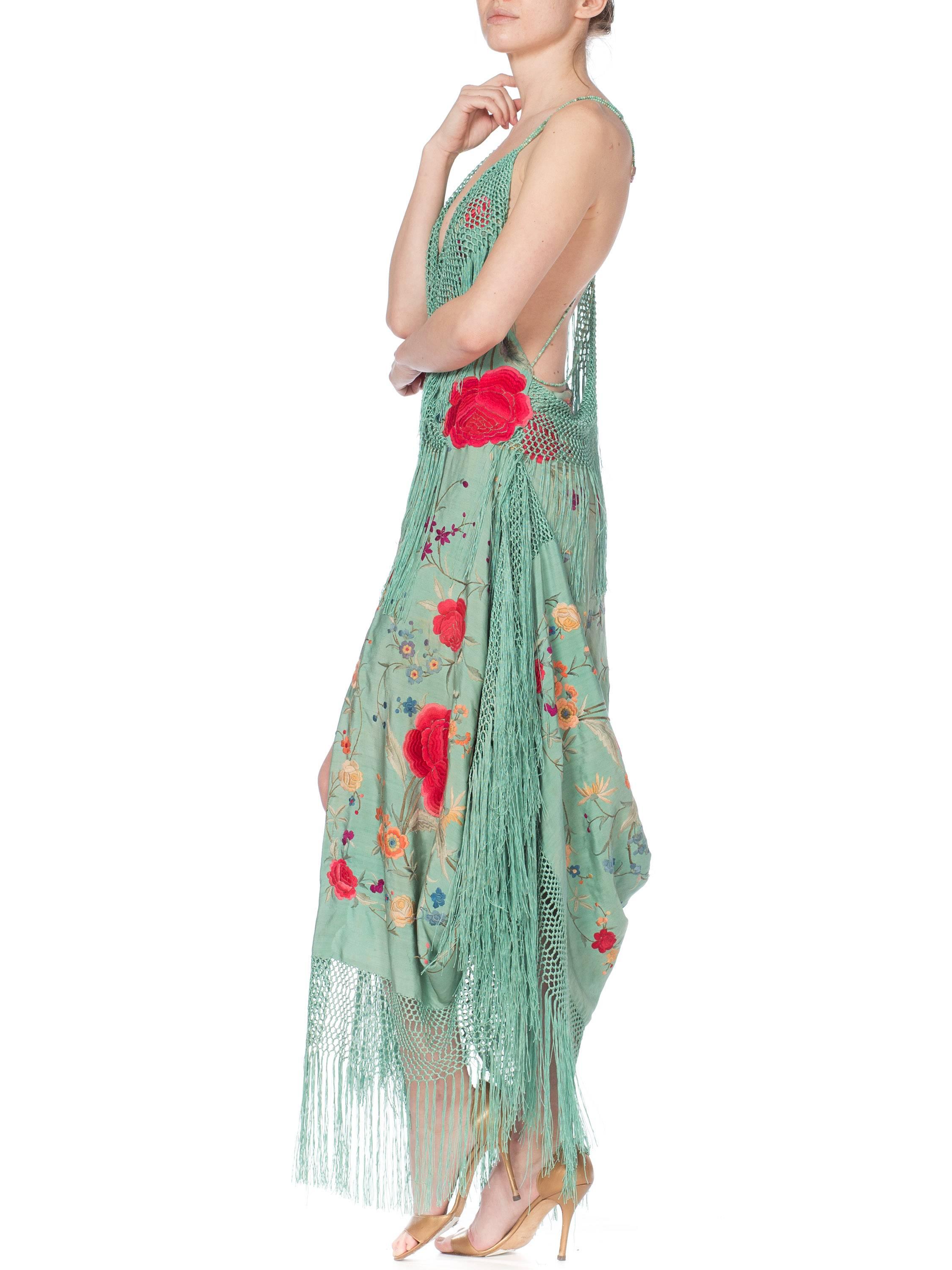 Morphew Collection Jade Piano Shawl Backless Dress with Fringe Train, 1920s  5