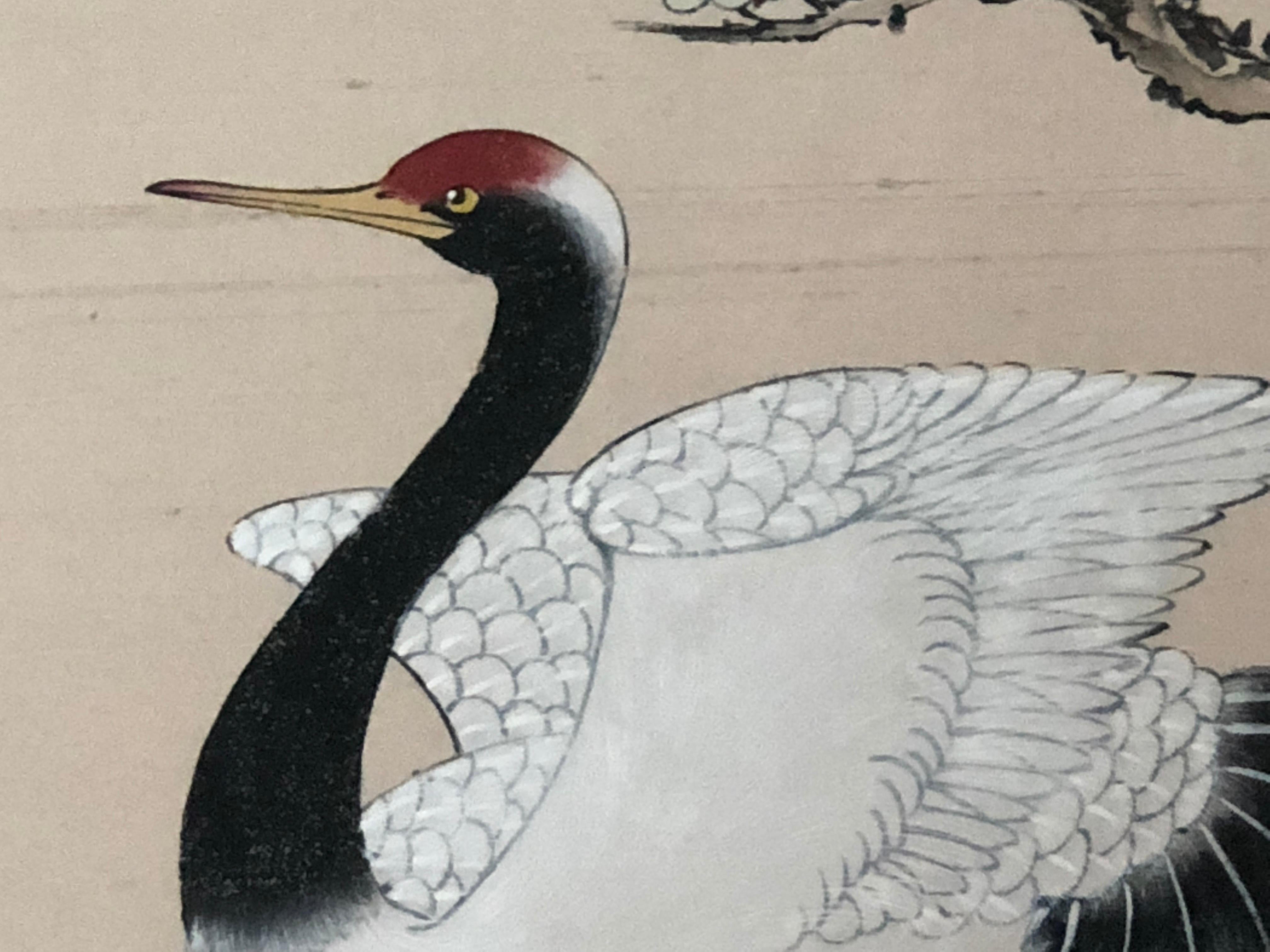 Paravent japonais des années 1920 à 4 panneaux Chrysanthèmes Oiseaux Heron Bon état - En vente à Sarasota, FL