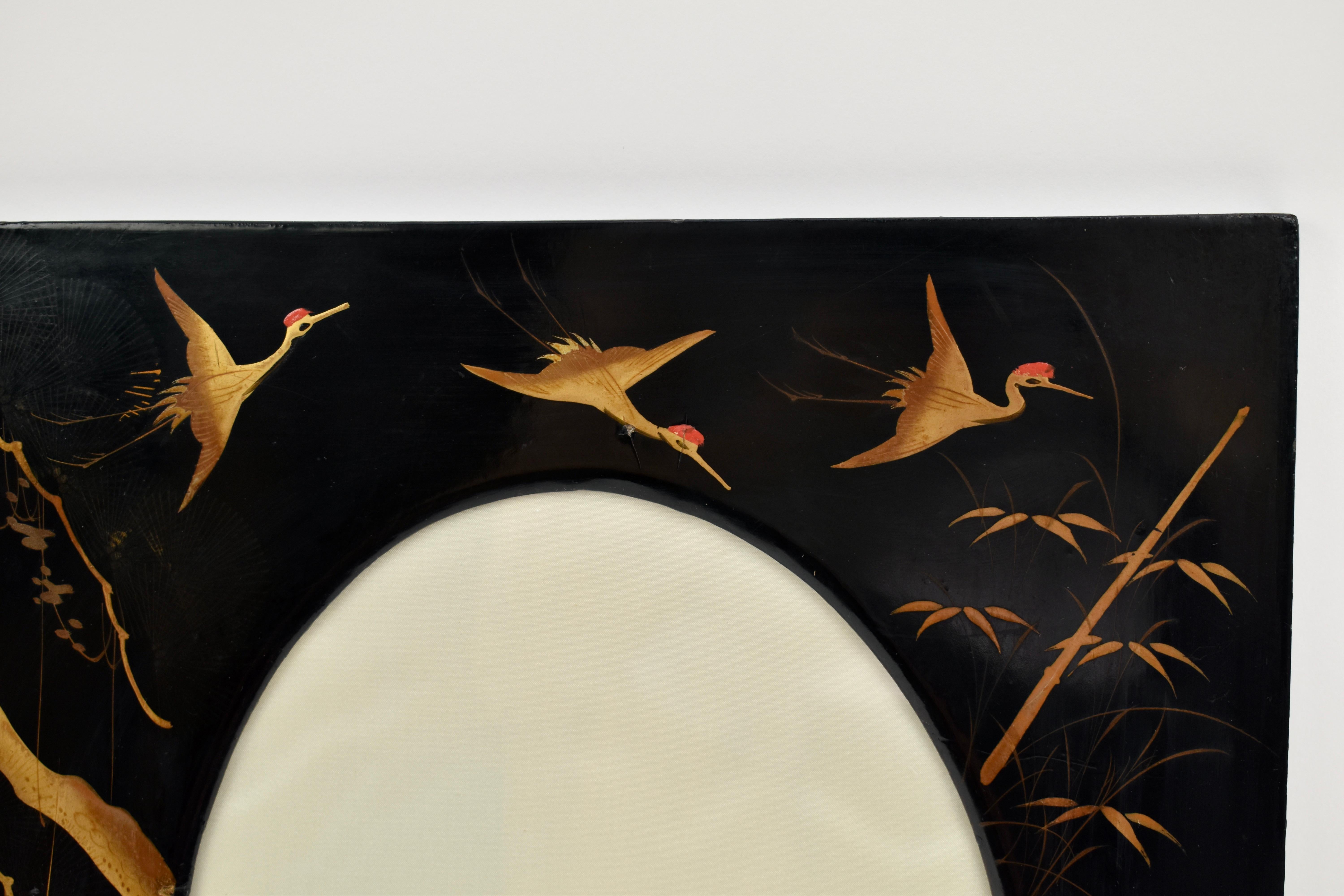 Lacquered 1920s Japanese Black Lacquer Picutre Frames For Sale