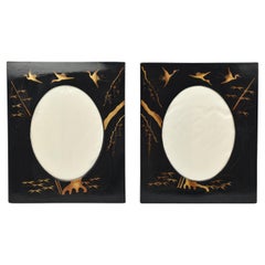 Antique 1920s Japanese Black Lacquer Picutre Frames