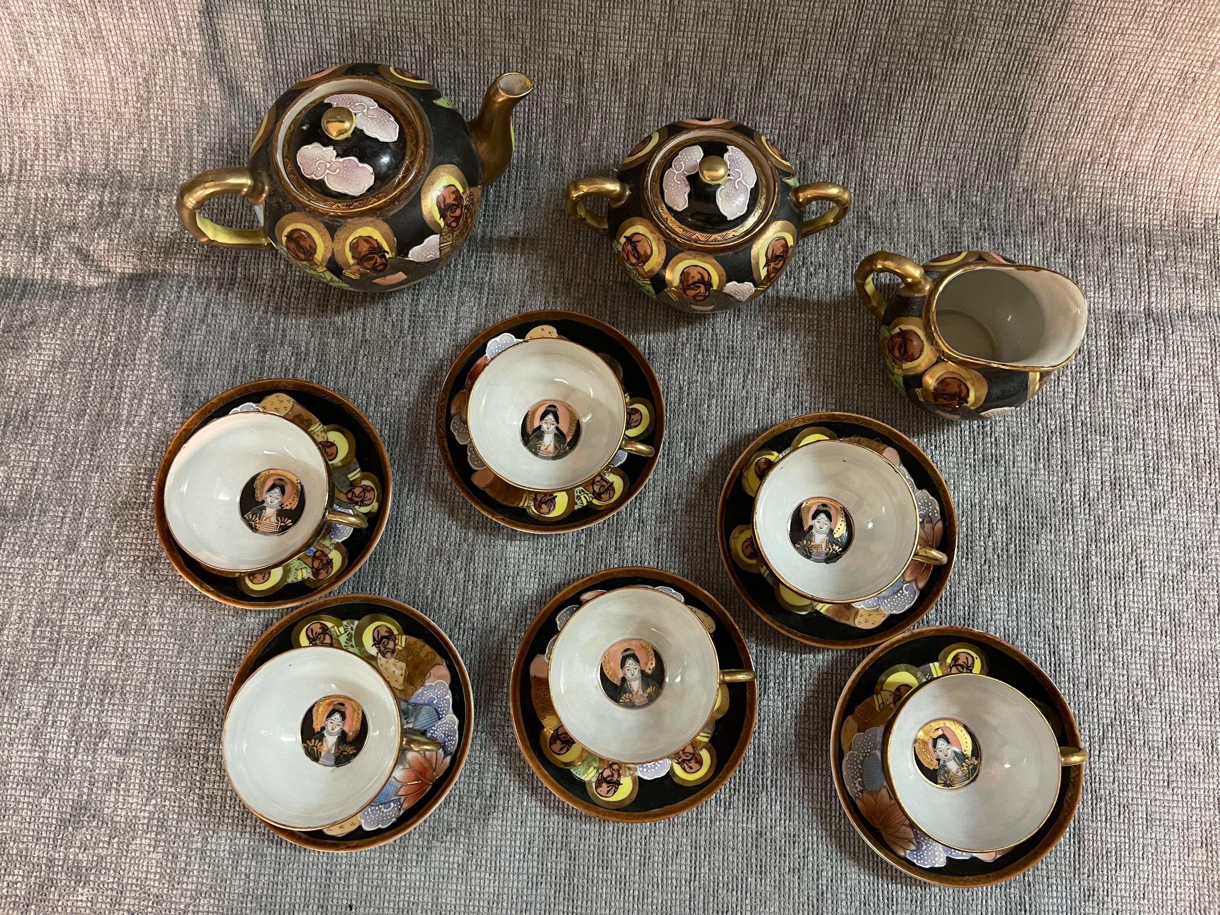 Japonisme 1920s Japanese Hand Painted and Gilded Demitasse Coffee Service For Sale