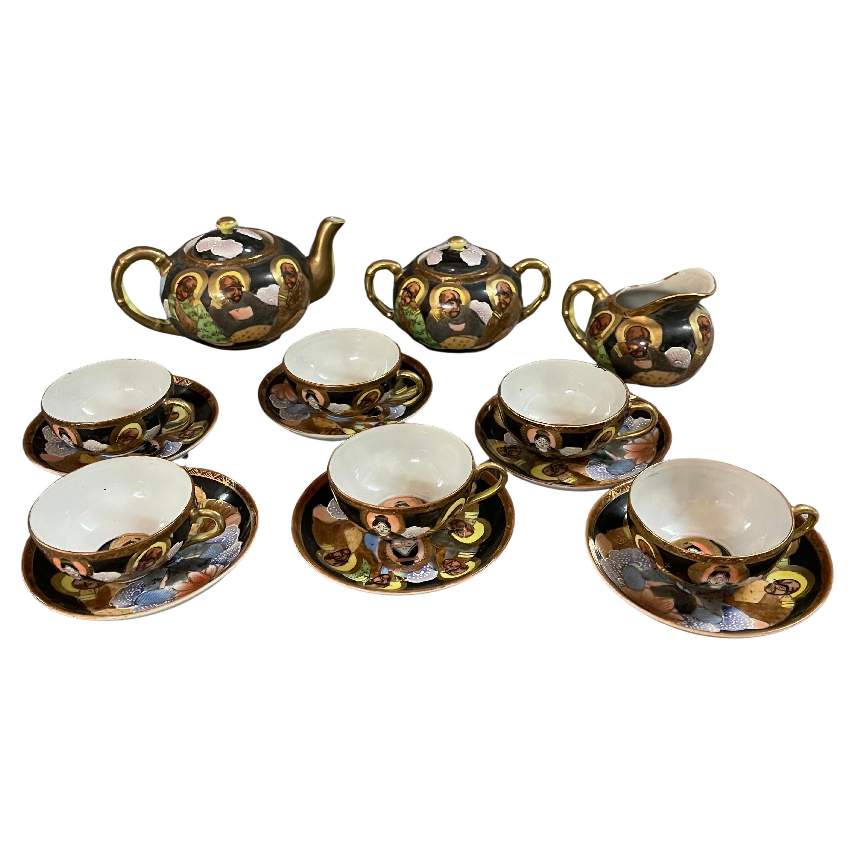 1920s Japanese Hand Painted and Gilded Demitasse Coffee Service For Sale