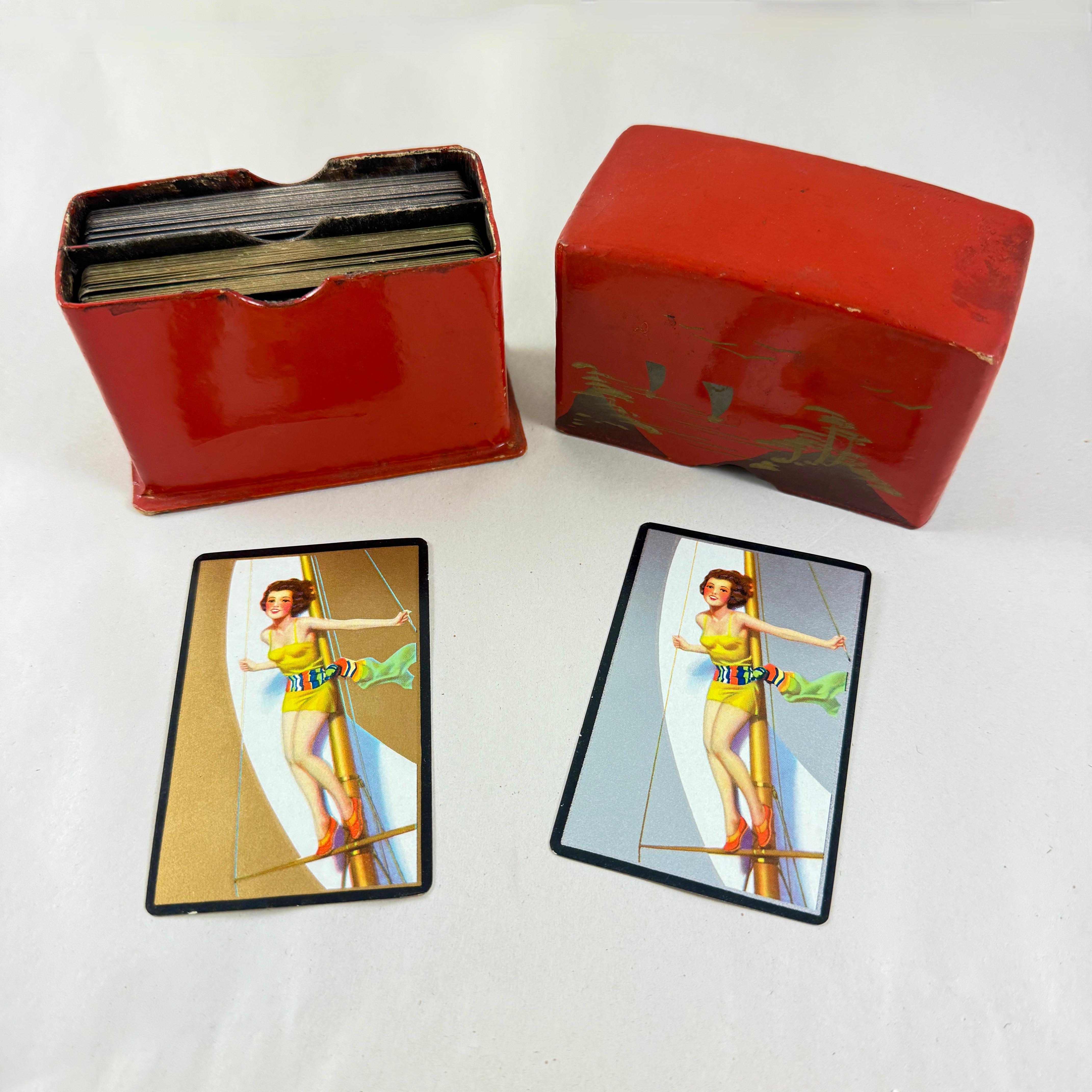 Set di biglietti da visita Pin-Up in scatola in stile anni '20 giapponese laccato in cartapesta in vendita 4