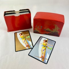 1920s Japanese Lacquered Paper Mache Boxed Pin-Up Card Set