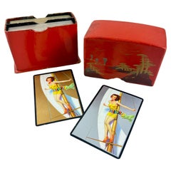 Ensemble de cartes pin-up japonaises des années 1920 en papier mâché laqué