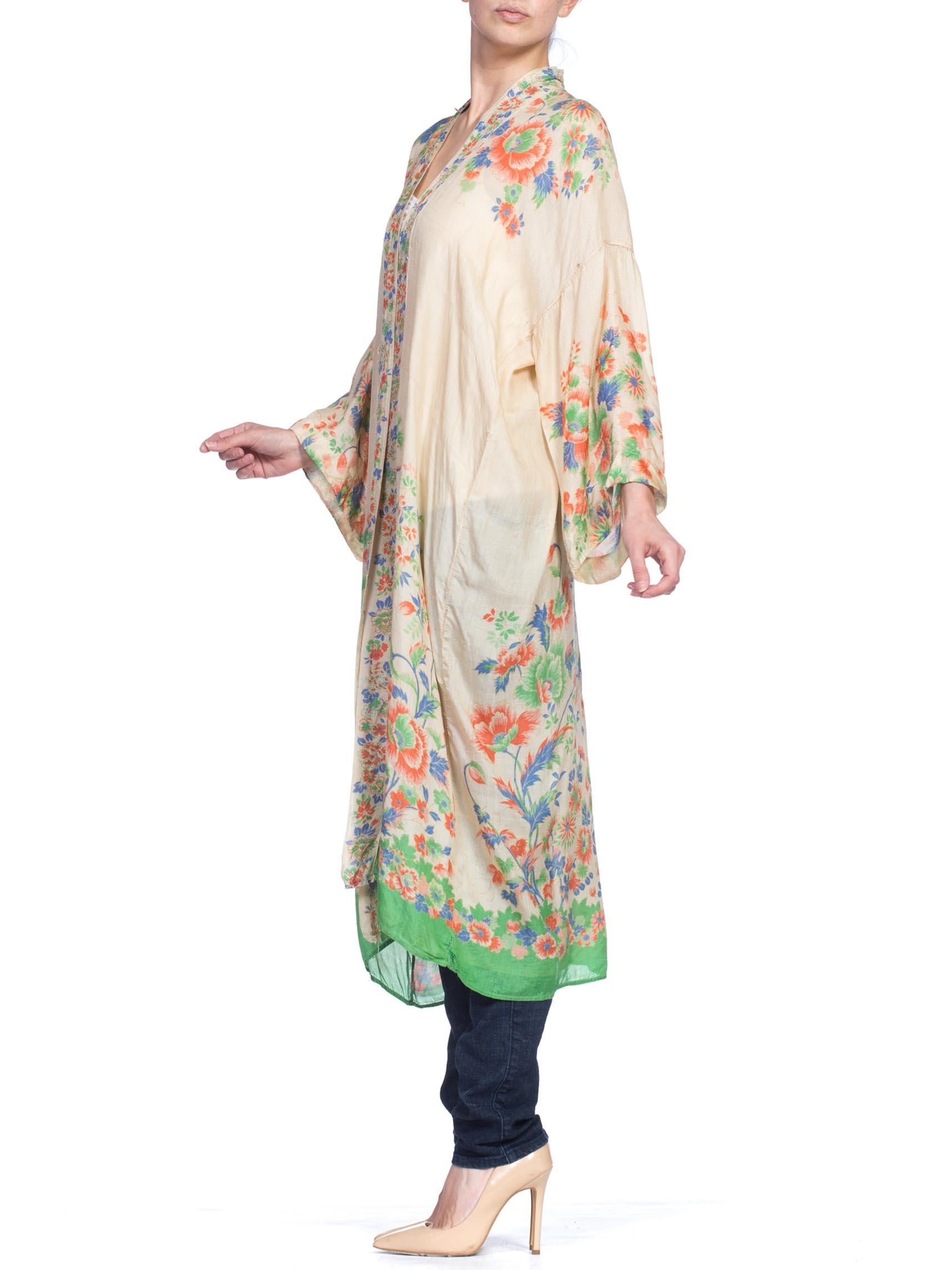 Beige 1920's Japanese Silk Asian Floral Kimono