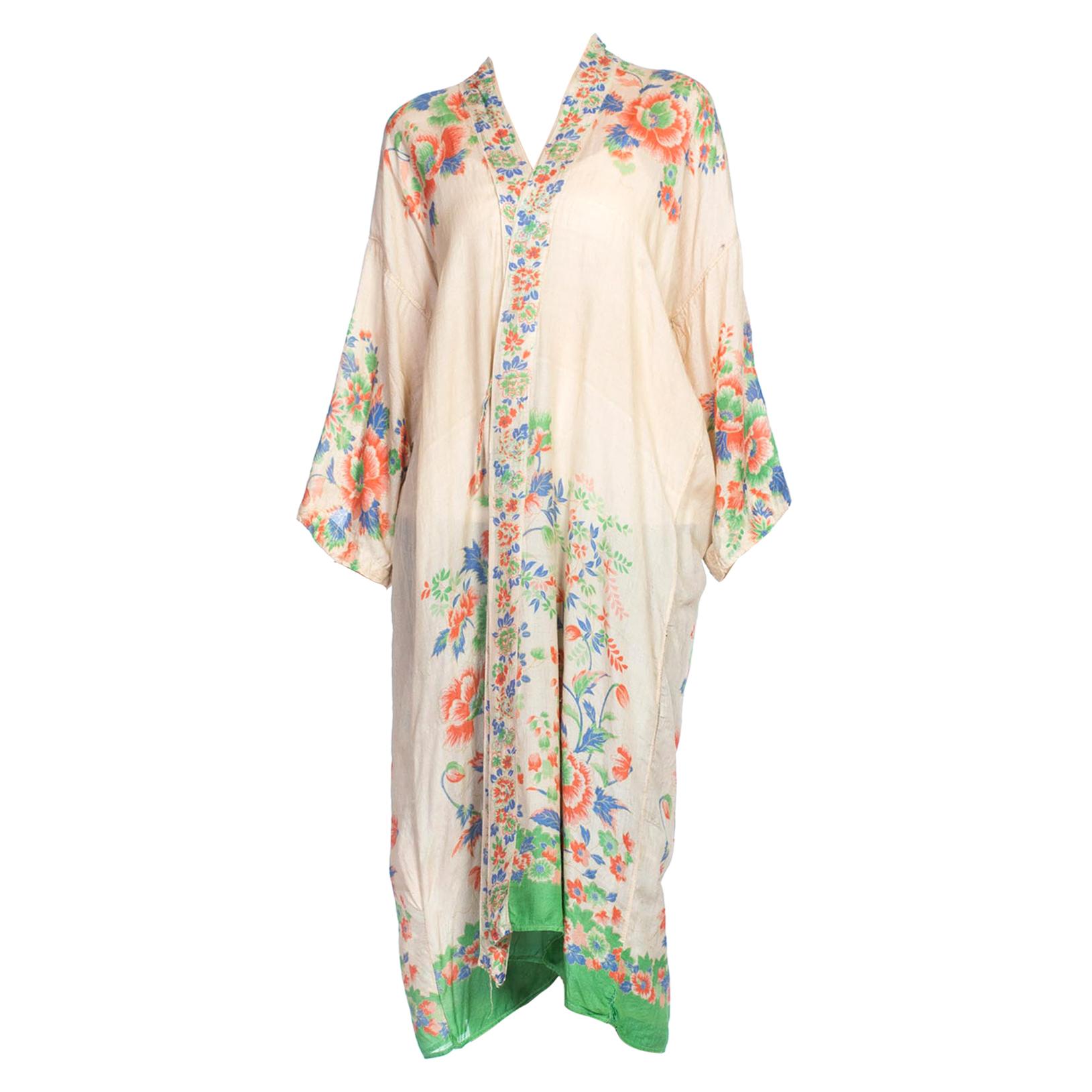 1920's Japanese Silk Asian Floral Kimono