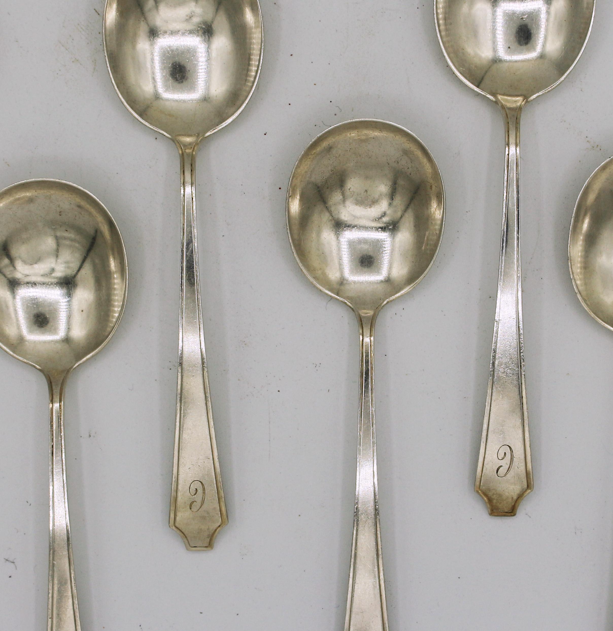1920's Jenny Lind Large Sterling Soup Spoons, Set of 6 In Good Condition In Chapel Hill, NC