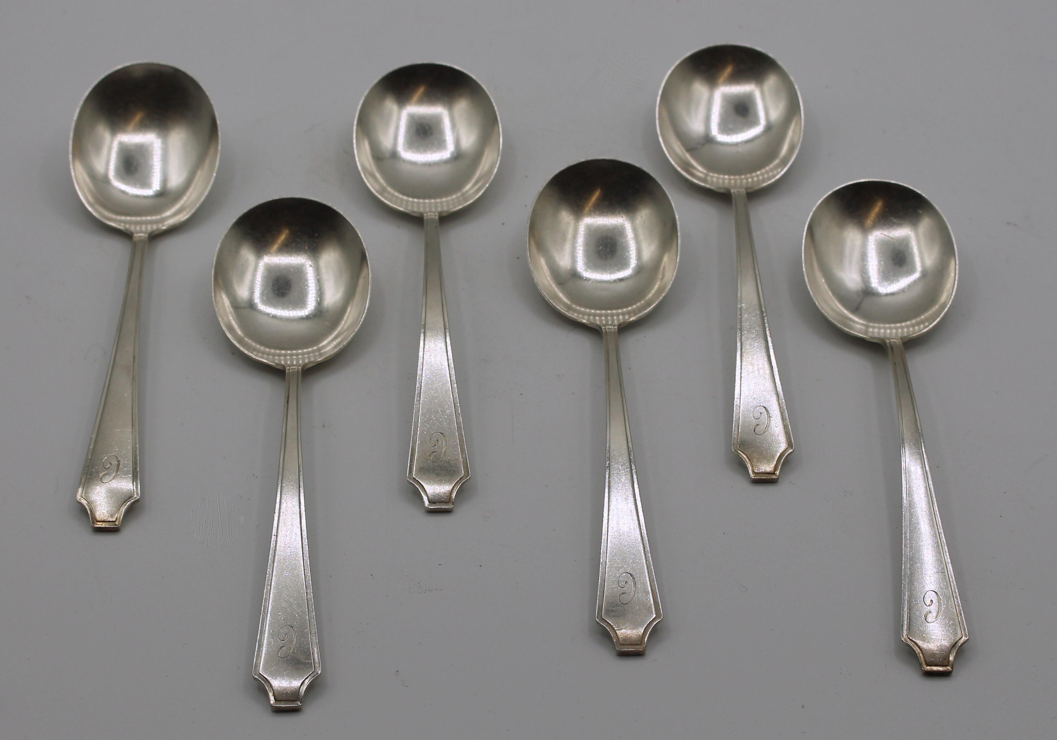 1920's Jenny Lind Large Sterling Soup Spoons, Set of 6 3