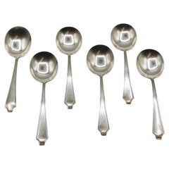 Antique 1920's Jenny Lind Large Sterling Soup Spoons, Set of 6