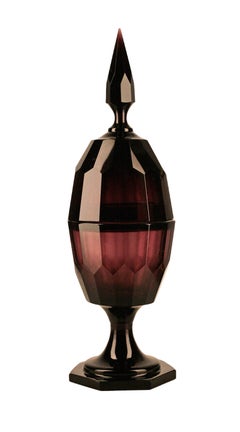 1920s Josef Hoffman's Dark Glass Urn/Vase and Lid for Wiener Werkstätte, Austria