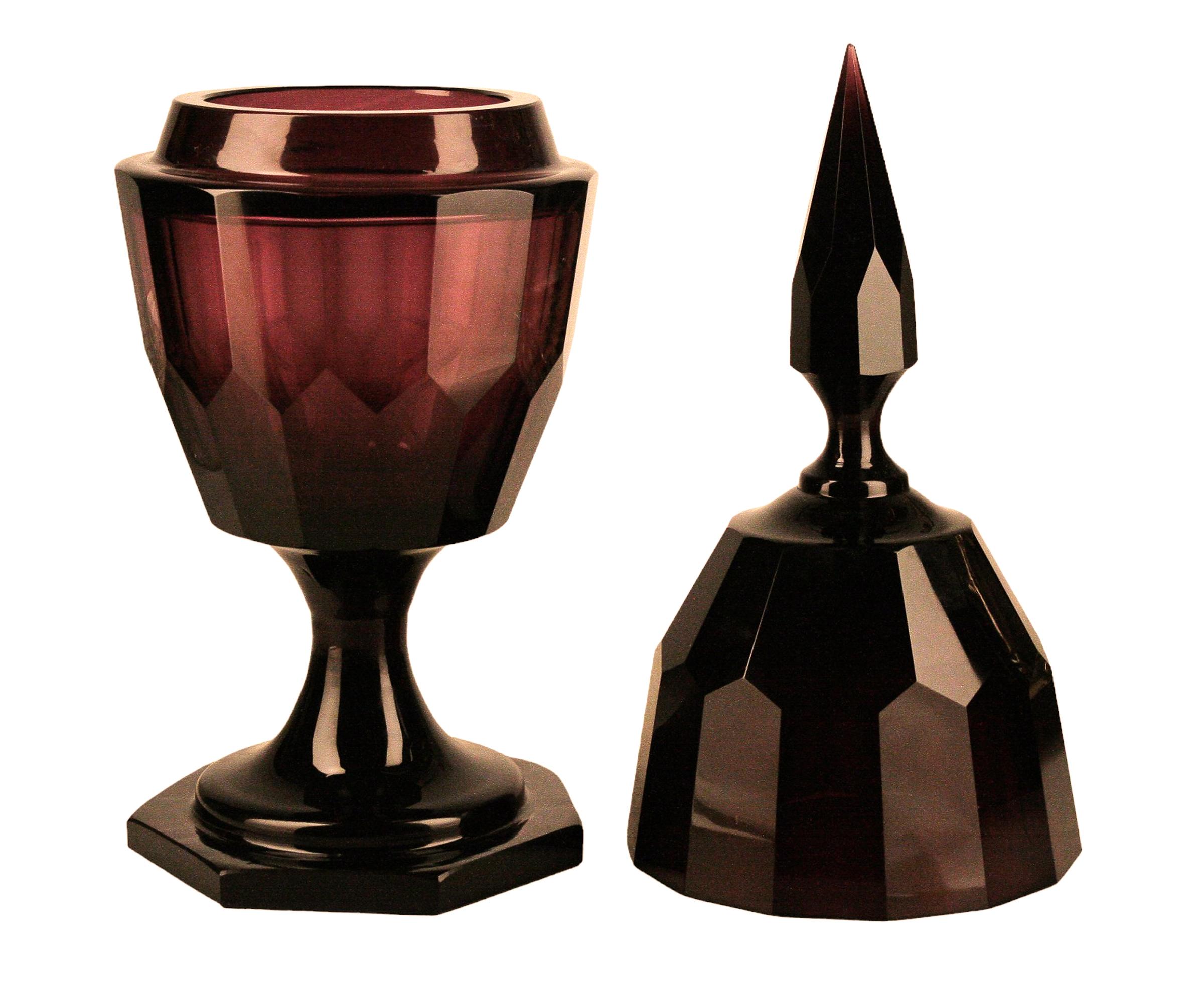Art Nouveau 1920s Josef Hoffman's Dark Glass Urn/Vase and Lid for Wiener Werkstätte, Austria