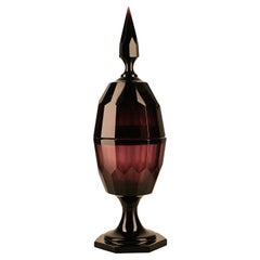 1920s Josef Hoffman's Dark Glass Urn/Vase and Lid for Wiener Werkstätte, Austria