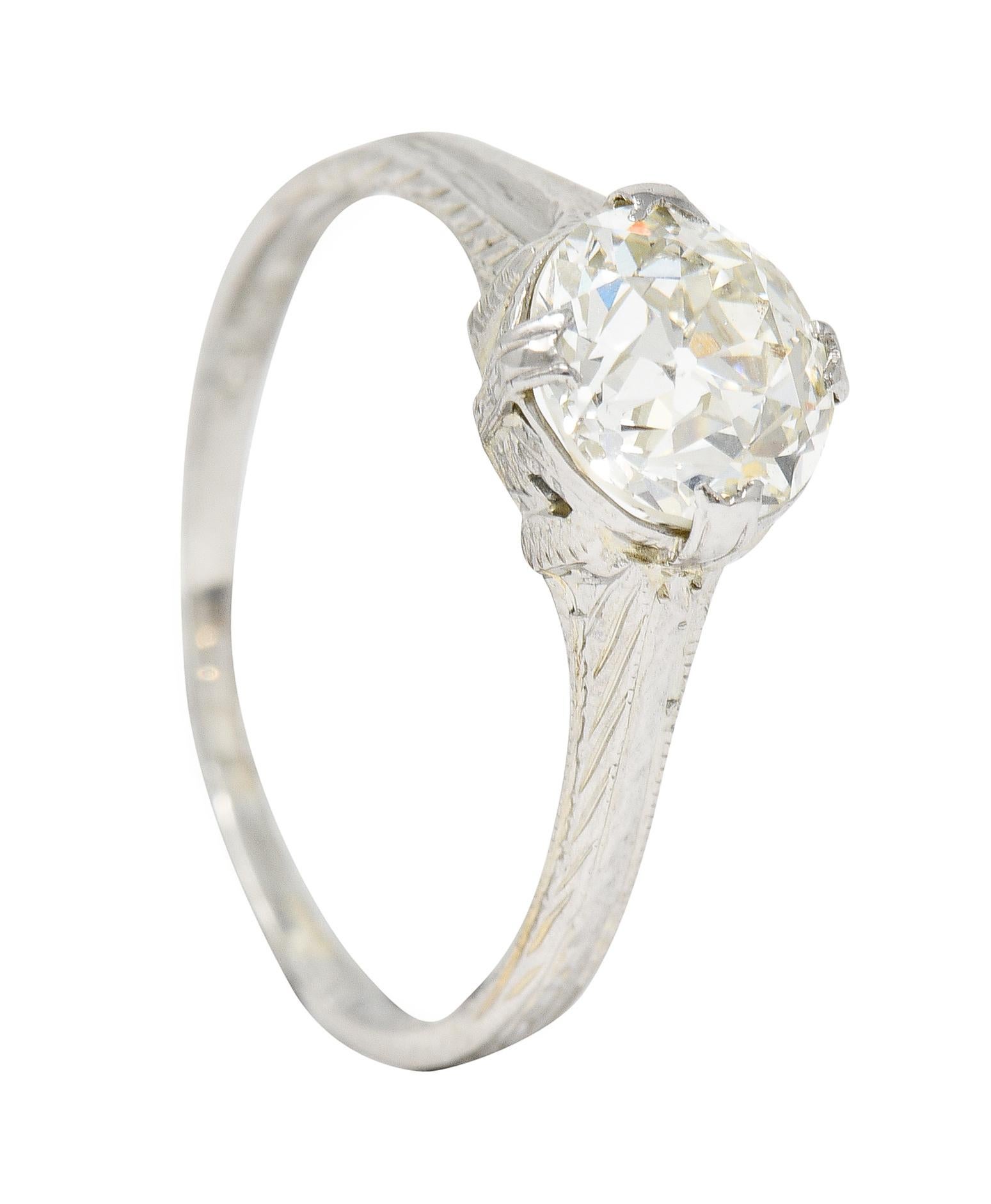 1920's J.W. Grant & Co. Art Deco 1.60 Carats 18 Karat White Gold Engagement Ring For Sale 7