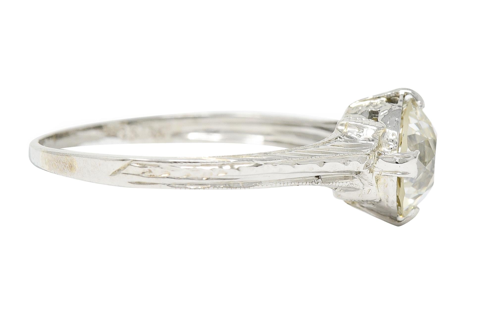 Old European Cut 1920's J.W. Grant & Co. Art Deco 1.60 Carats 18 Karat White Gold Engagement Ring For Sale