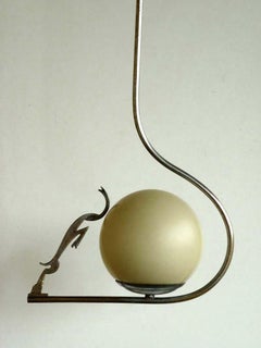 1920s Karl Hagenauer Weiner Werkstatte Wien Nickel Brass Glass Ceiling Lamp
