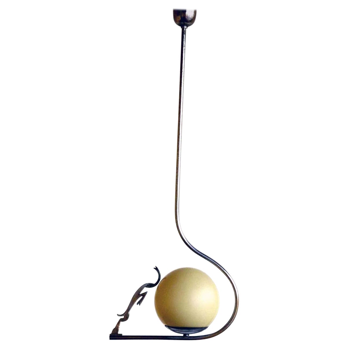 1920s Karl Hagenauer Weiner Werkstatte Wien Nickel Brass Glass Ceiling Lamp