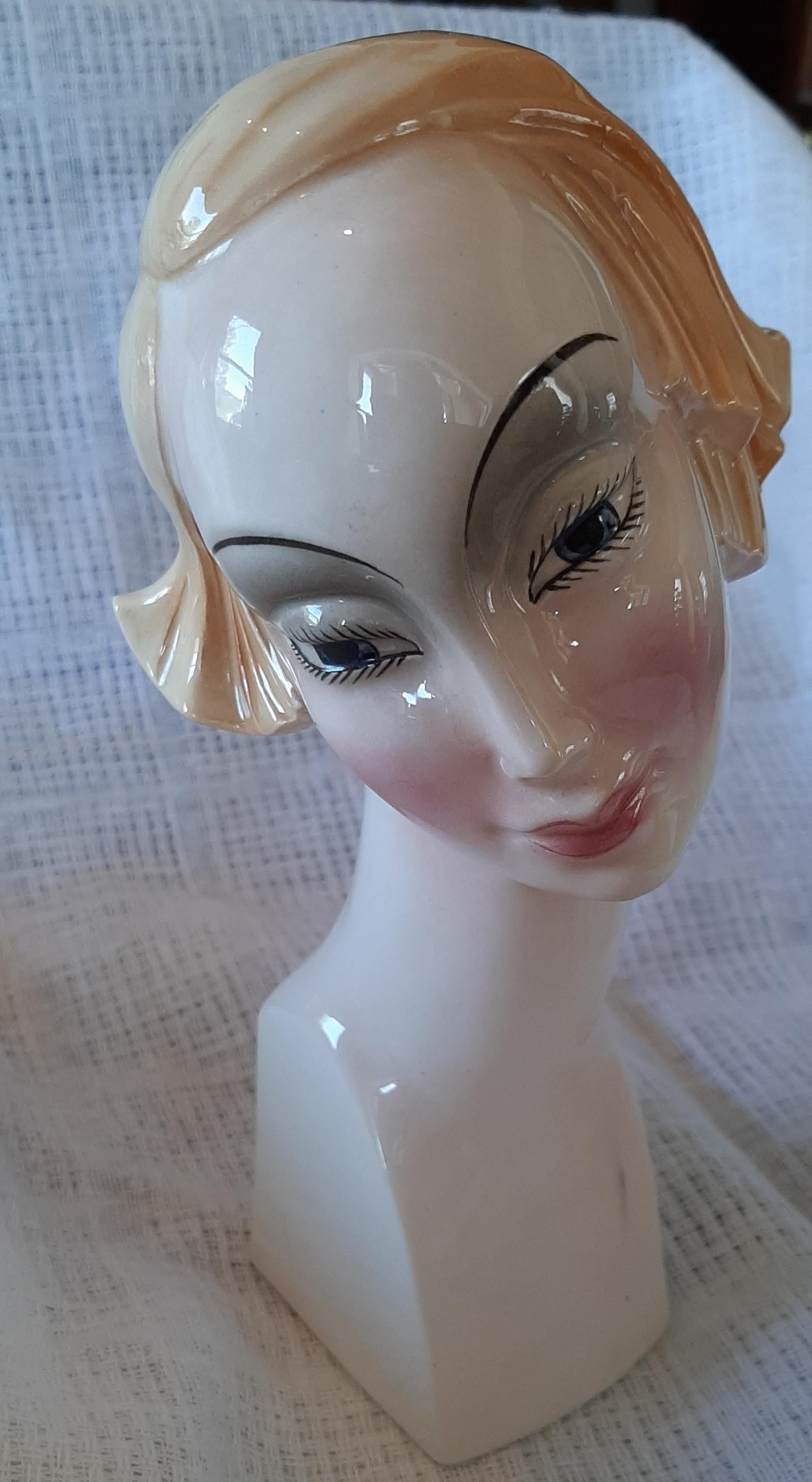 Gray 1920s Katzhutte Hertwig & Co German Porcelain Art Deco Flapper Figure Bust Head